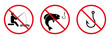 Forbidden Fishing Hook Fish Black Silhouette Icon Set. Fisherman Red Stop Circle Symbol. No Allowed Catch Fish in Lake Sign. Fisher Man Prohibited. Ban Fishing Pictogram. Isolated Vector Illustration