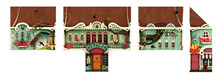 Isolated Cartoon Design Elements Of Houses Buildings For City, Hotel, Hostel. 
