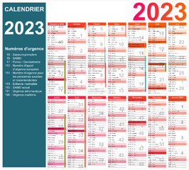 Wall Mural - Calendrier 2023 14 mois avec vacances 2023 entièrement modifiable via calques	