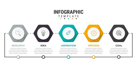 Sticker - Presentation business infographic template with 5 options. Vector illustration.