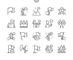 Poster - Flag. Victory, map and leadership. Countries ambassador. Map with flag. Pixel Perfect Vector Thin Line Icons. Simple Minimal Pictogram