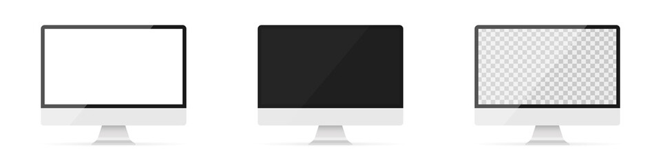 Wall Mural - Realistic desktop computer mockups. Monitor. Set of transparent and blank PC screens. Vector illustration