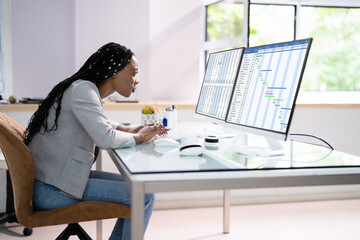 Poster - Businesswoman Sitting In Wrong Posture Working On Computer