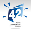 42 Years Anniversary celebration modern origami speech logo icon blue white vector