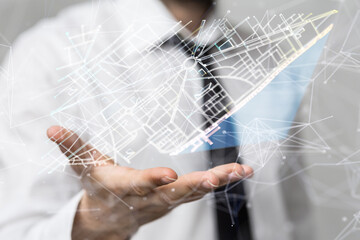 Poster - Neural network 3D illustration. Big data and cybersecurity