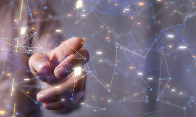 Wall Mural - Abstract network of physical devices on the Internet using a network connection with statistics numbers 3d illustration