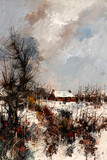 Fototapeta Do pokoju - Oil painting close-up of a rural landscape in winter. Christmas Holiday concept.