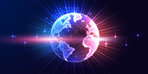 Wall Mural - Concept of web 3.0, worldwide metaverse virtual reality world with earth globe in futuristic style