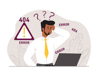 Poster - device error concept. man sitting at laptop, trying to solve problems. technical support, modern tec