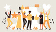 © Flash Vector - Best survey experience, support and good review evaluation from tiny people. Cartoon happy satisfied customers holding stars, thumbs up and heart likes flat vector illustration. Feedback concept