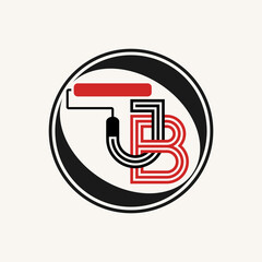 Poster - Unique letter or word JB sans serif line out font on connect with paint roller image graphic icon logo design abstract concept vector stock. Can be used as symbol related to initial or painting