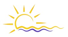 Sun And Blue Wave Symbol. 