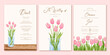 Watercolor pink tulip flowers vase set wedding invitation template