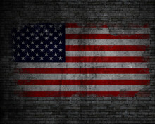 4th Of July Design With Grunge American Flag On Old Brick Wall