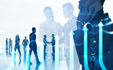 Poster - Business people working together, arrows with forex diagrams