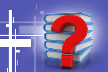 Poster - 3d rendering Books with Question mark Symbol
