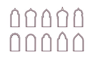 Wall Mural - Arab arch door line set. Islam window or gate. Decorative frame. Vector illustration