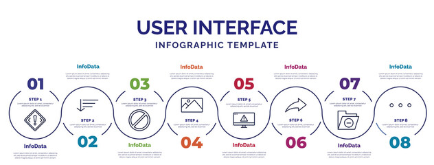 Poster - infographic template with icons and 8 options or steps. infographic for user interface concept. included exclamation button, forbbiden, pic, error page, share, remove, more icons.