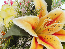 Orange Artificial Lily In Artificial Bouquet