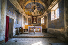 Domed Christian Chapel With Crucifix In Abandoned Church