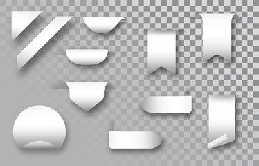 Leinwandbilder - White blank paper stickers Collection isolated on transparent background. Realistic vector paper template with soft shadow.