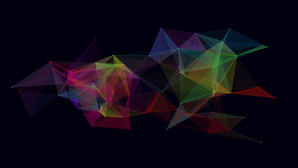Poster - network connection structure. abstract blue background with moving dots, lines and triangles. futuri
