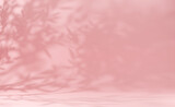 Fototapeta Przestrzenne - Premium abstract light pink wall summer background with leaves shadow
