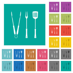 Wall Mural - Barbecue tongs and fork and spatula solid square flat multi colored icons