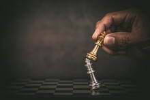 Hand Choose King Chess Fight Concept Of Challenge Or Team Player Or Business Team And Leadership Strategy Or Strategic Planning And Human Resources Organization Risk Management.