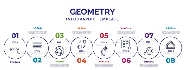 Poster - infographic template with icons and 8 options or steps. infographic for geometry concept. included select all, dodecahedron, insert, undo, ungroup, import, base icons.
