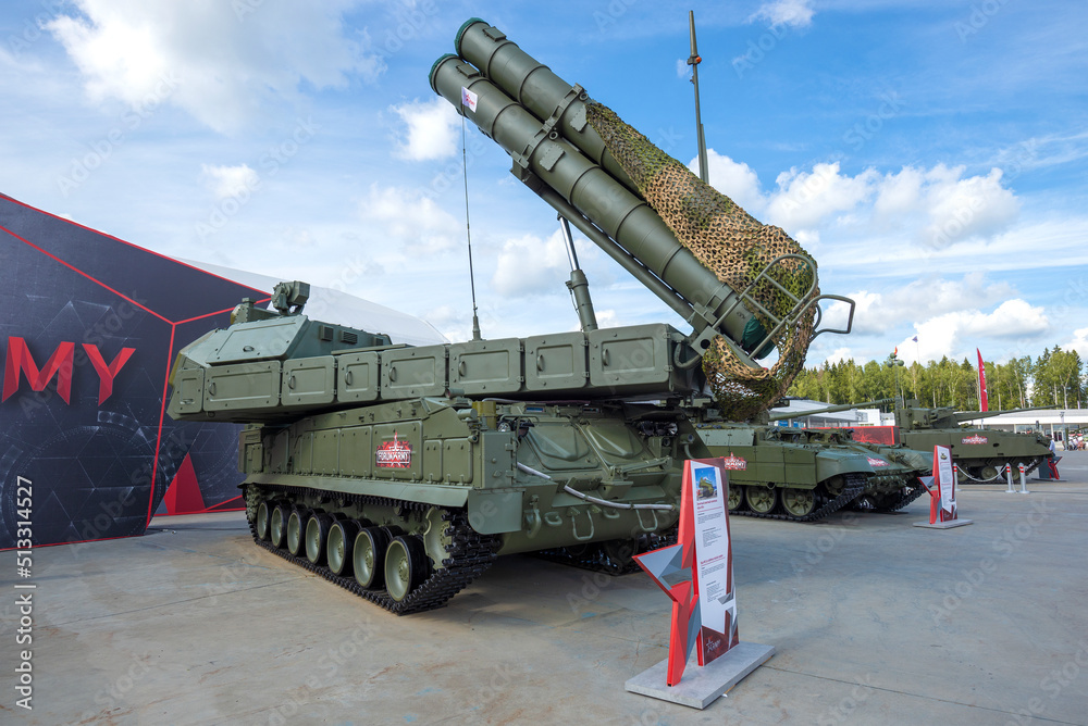 MOSCOW REGION, RUSSIA - AUGUST 25, 2020: Self-propelled launcher 9A317M ...