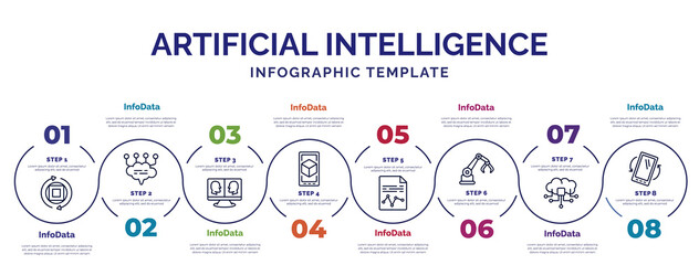 Poster - infographic template with icons and 8 options or steps. infographic for artificial intelligence concept. included rotation, telepresence, ar, demographic, mechanical arm, cloud computing, tilt