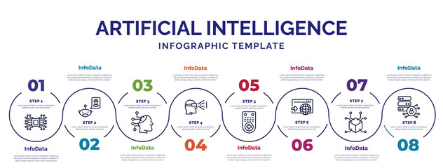 Poster - infographic template with icons and 8 options or steps. infographic for artificial intelligence concept. included artificial intelligence, availability, view, remote control, visit, 3d, data