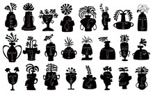 Collection Of Fun Face Planters In Black And White, Isolated Vector Illustration Graphic Set