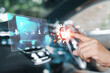 © NongAsimo - Search security and technology concept of transport business, Close up hand a man touch on the monitor screen of car with a security system and personal information of the car owner to safety