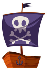 Wall Mural - Pirate ship. Black sail boat in funny cartoon style