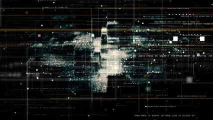 Wall Mural - Futuristic abstract de-focus flowing data matrix, meta, metaverse, telemetry and encrypt numbers display with particles simulation in cyber space environment for head up display loop background