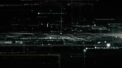 Leinwandbilder - Futuristic abstract de-focus flowing data matrix, meta, metaverse, telemetry and encrypt numbers display with particles simulation in cyber space environment for head up display loop background