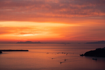 Wall Mural - Santorini, Greece - Oia at sunset, panorama