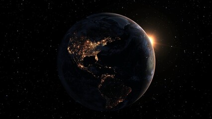 Wall Mural - planet earth with realistic geography surface and orbital 3d cloud atmosphere . outer space view of 