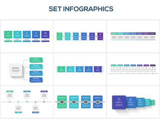 Set infographic with 4, 5, 6, 7 steps, options, parts or processes. Business data visualization.