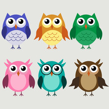 Set Of Cute Cartoon Owls