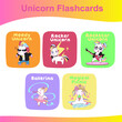 © idcreative.ddid - Cute unicorns collection flashcards. Printable game cards. Vector illustration.
