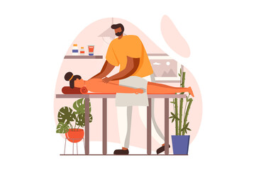 Poster - spa salon web concept in flat design. professional masseur does manual therapy to patient. woman lyi