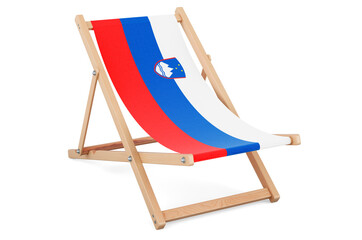 Deckchair with Slovenian flag. Slovenia vacation, tours, travel packages, concept. 3D rendering