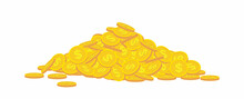 Pile Of Gold Coins. Coin. Dollar. Flat, Isolated, Vector