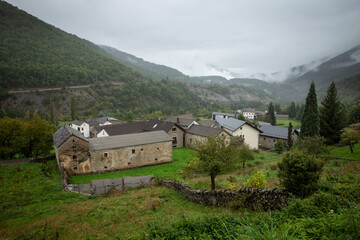 Wall Mural - a view over Linás de Broto village, municipality of Torla-Ordesa, Sobrarbe region, province of Huesca, Aragon, Spain