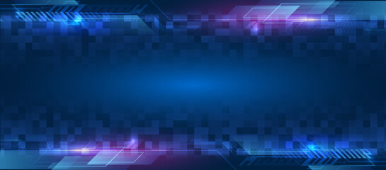Aufkleber - Hi-tech computer digital technology concept. Wide Blue background with various technological elements. Abstract technology communication, vector illustration.