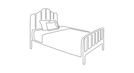 Aufkleber - Continuous one line drawing of double bed thin icon. Modern comfortable and soft furniture for bedroom in simple linear style. Editable stroke. Doodle vector illustration