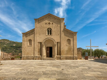 Aerial Drone Shot Of A View Of The Church Of San Michele Arcangelo In The Medieval Old Town Of Ventimiglia In Italy, Liguria, Italy. Beautiful Panoramic Aerial View Vehicle Of The Ligurian Riviera